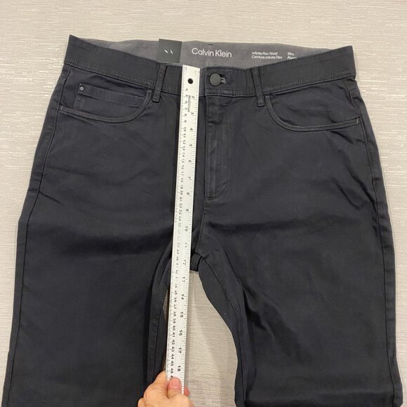 Calvin Klein Chino Pants Mens 36 x 30 Black Slim Fit Straight Flex Waist Cotton - Picture 11 of 13